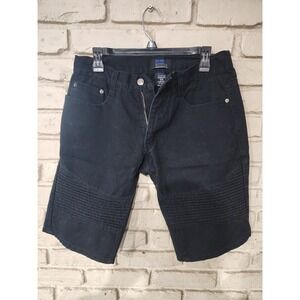 Blue Stitch Mens Black Biker Denim Shorts